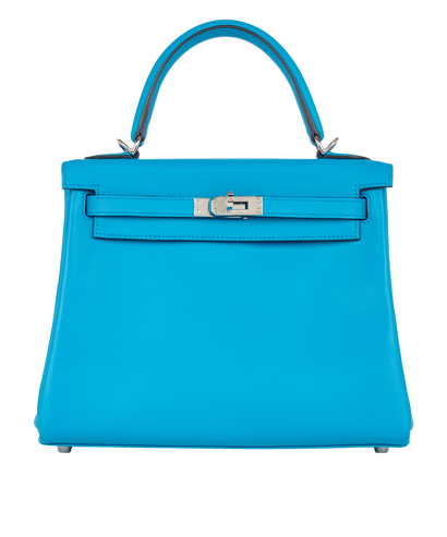 Kelly 25 Retourne In Swift Blue Frida, &pound;16,500, Handbags, Blue, Leather, Front view